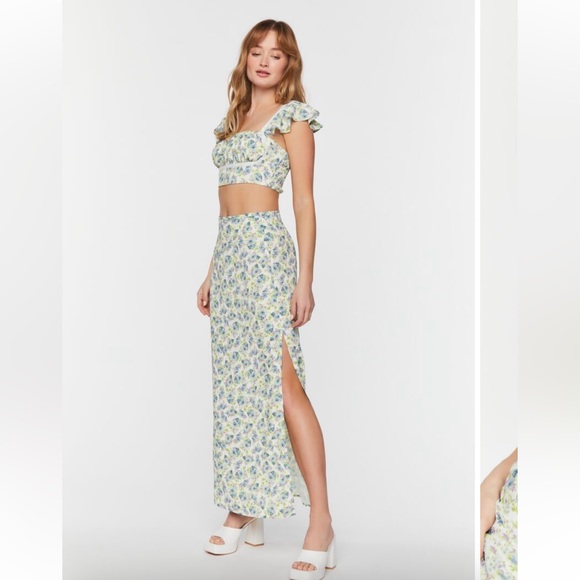 SET: Forever 21 Floral Print Crop Top & Maxi Skirt - Picture 2 of 16